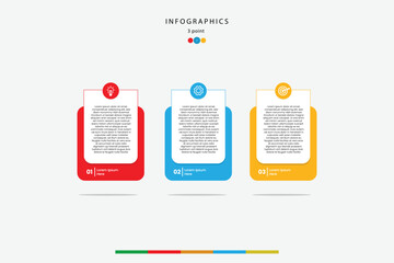 Modern 3-step infographic template with colorful design. Ideal for business presentations, timelines, and marketing process visuals. Fully editable vector layout.