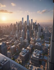 Fototapeta premium Panoramic city skyline view from luxury condo's top floor apartment , steel, skyscraper