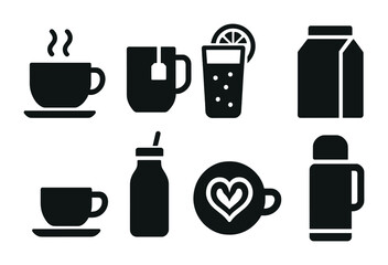 Fototapeta premium Beverage and drink silhouette icons set – tea, coffee and refreshment symbols