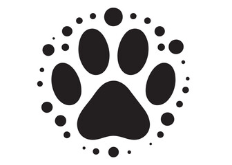 Dog footprint logo silhouette vector, dog paw print logo icon silhouette, silhouette of a dog footprint logo vector, paw print silhouette icon vector illustration design on white background.