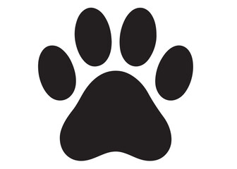 Dog footprint logo silhouette vector, dog paw print logo icon silhouette, silhouette of a dog footprint logo vector, paw print silhouette icon vector illustration design on white background.