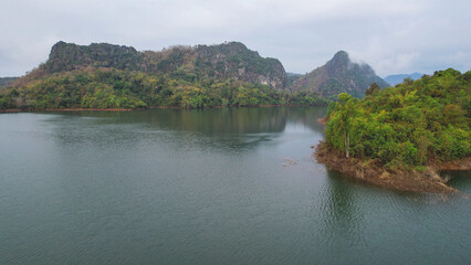 Fototapeta premium Aerial view of the river and mountain views