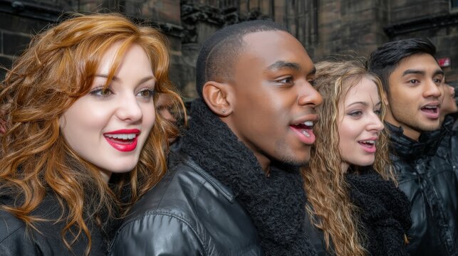 People singing national anthem, Republic Day, patriotism, mother, blond, daughter, model, girlfriends