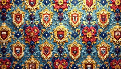 Fototapeta premium Geometric damask, repeating diamond and crest shapes, abstract, jacquard, seamless