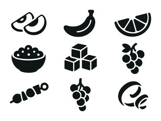 Food and fruit solid icons set – filled, culinary, kitchen symbols