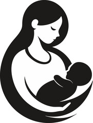 Mother holding newborn baby in hands. Woman, mom carrying infant. Mum with kid, child in arms, profile. Motherhood, tender maternity concept. Flat vector illustration isolated on white background