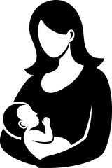 Mother holding newborn baby in hands. Woman, mom carrying infant. Mum with kid, child in arms, profile. Motherhood, tender maternity concept. Flat vector illustration isolated on white background