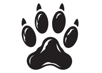 Dog footprint logo silhouette vector, dog paw print logo icon silhouette, silhouette of a dog footprint logo vector, paw print silhouette icon vector illustration design on white background.