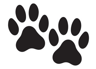Dog footprint logo silhouette vector, dog paw print logo icon silhouette, silhouette of a dog footprint logo vector, paw print silhouette icon vector illustration design on white background.