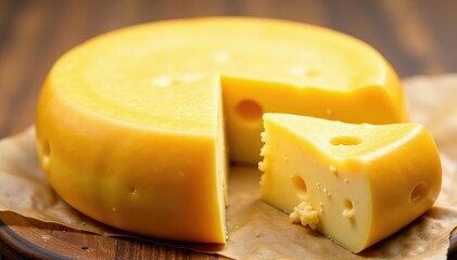 Artisan wheel of cheese, creamy texture, isolated , provolone, feta, white