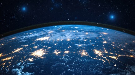 Obraz premium Earth at night, city lights, space view, global connection, environmental concept