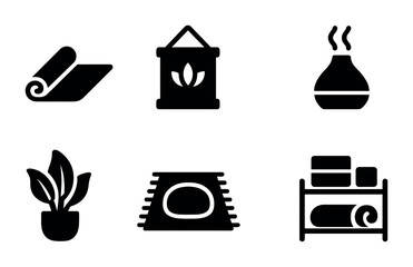 Fototapeta premium Yoga and meditation solid icons set – filled, wellness, relaxation symbols