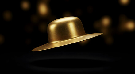 Golden Hat Floating on Dark Background with Bokeh Effect