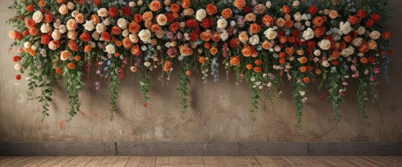 Rustic, vintage artificial flower wall for events  , red, shabby chic, background