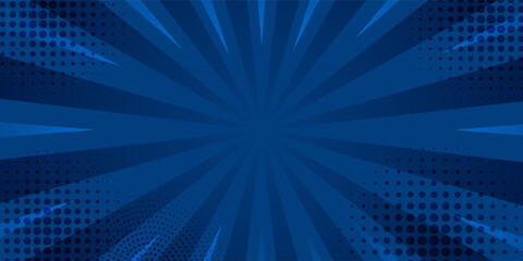 Dark blue comic-style background with radial burst lines and halftone patterns. Bold and energetic design ideal for superhero themes, gaming visuals, and action-packed content.
