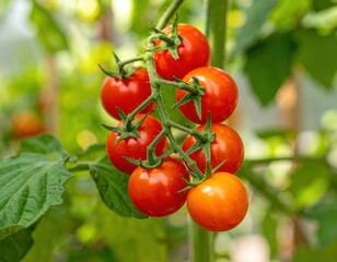 Ripe Red Cherry Tomatoes On Plant