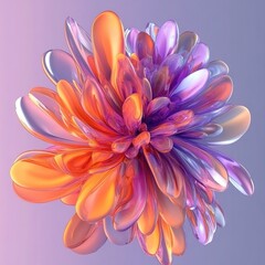 Fototapeta premium Abstract 3D rendering of floral explosion effect with petals fading from dark purple to bright orange smooth texture surreal composition suitable for luxury brands, high-end design and art backgrounds