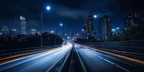 Light trails weave through the bustling urban landscape.