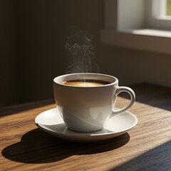 Obraz premium cup of coffee on wooden table