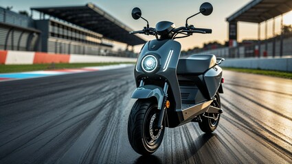 Naklejka premium Photorealistic image of a electric scooter on a racetrack