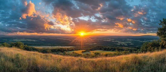 Hilltop Sunset Panorama Golden Hour