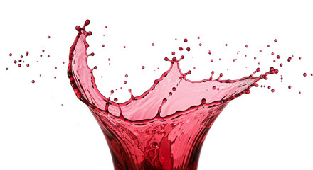 A vibrant red wine splash creates a heart shape as the rich liquid pours into the waiting glass