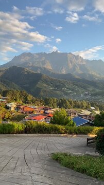 Walking Downhill with a Scenic View of Mount Kinabalu, Sabah