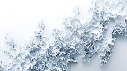 Fototapeta premium Frost Patterns: Intricate frost patterns spreading across a white background, with delicate ice crystals forming unique shapes. 