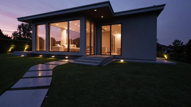 Infinity Pool Villa at Evening &ndash; Modern Architectural Gem