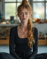 A serene image of an young woman sitting in peace
