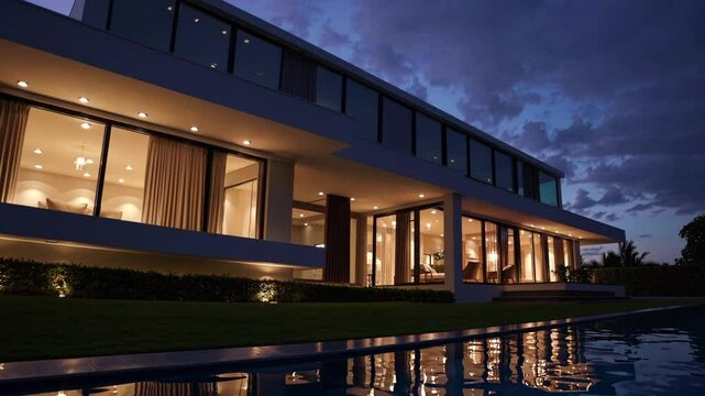 Modern Luxury Villa with Outdoor Pool &ndash; Nighttime Elegance