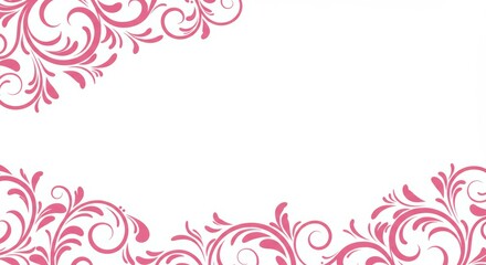 Pink Floral Border Design Decorative Flourishes on White