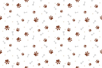 Colorful Cute Cat Or Dog Paw And Bone Pattern Background With Geometric. Wallpaper. Vector Illustration. Animal. Backdrop
