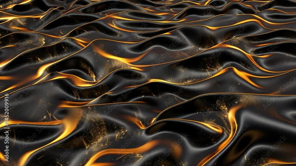 Poster mesmerizing abstract design shiny black and gold waves create smooth texture and dynamic patterns, e