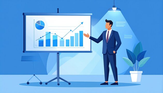 Businessman Presenting Data Graph In Modern Office
