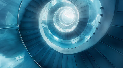 A spiral staircase with blue steps