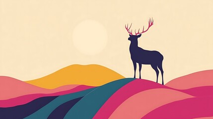 Majestic Deer in Colorful Hills.