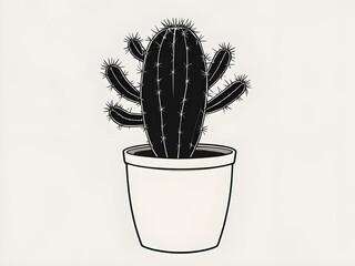 "Simple black cactus outline in a pot, with tiny spikes, minimalist design."


