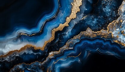 Obraz premium Elegant Blue Agate and Gold Accents Wallpaper with a Dark Black Background