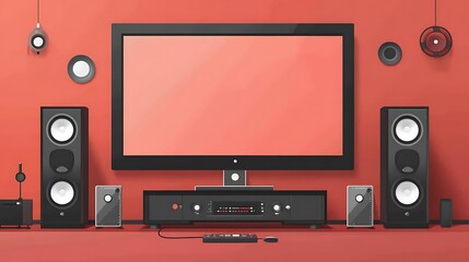 Obraz premium Home theater system with red wall.
