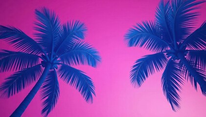 Toned blue palm leaves, neon pink sky Minimalist surreal tropical poster , aesthetic, tropical