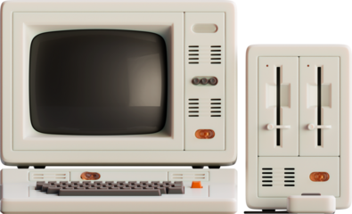 3d render of vintage computer.