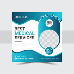 Modern medical service social media post template design vector