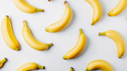 Top down view of ripe yellow bananas isolated on clean white background popular American tropical fruit styled for healthy diet and kitchen stock photos cut out on isolated transparent background