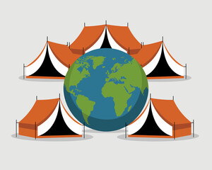 Camping Tents Around World Map Travel Global Adventure