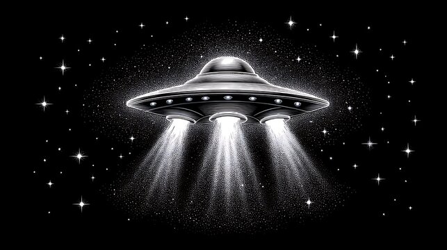 Alien UFO Spaceship Night Sky Encounter.