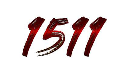 3D blood red number design of 1511 on white background.