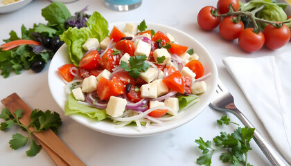 Fresh salad. with white shades