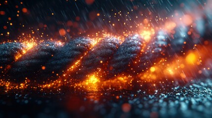 Naklejka premium Fiery rain storm cascades over a dark, smoldering surface