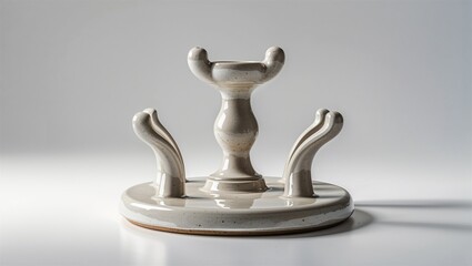 Photorealistic image of a ceramic hook rack with waterproof base on a white background